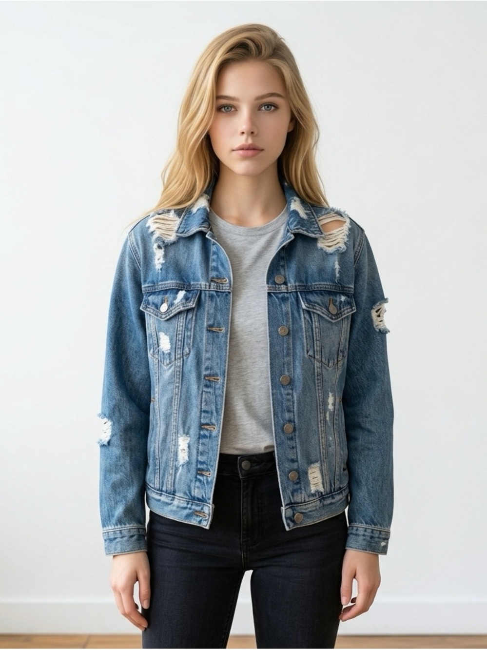 American Eagle Jacket Womens XS Blue Denim Trucker Flap Pockets